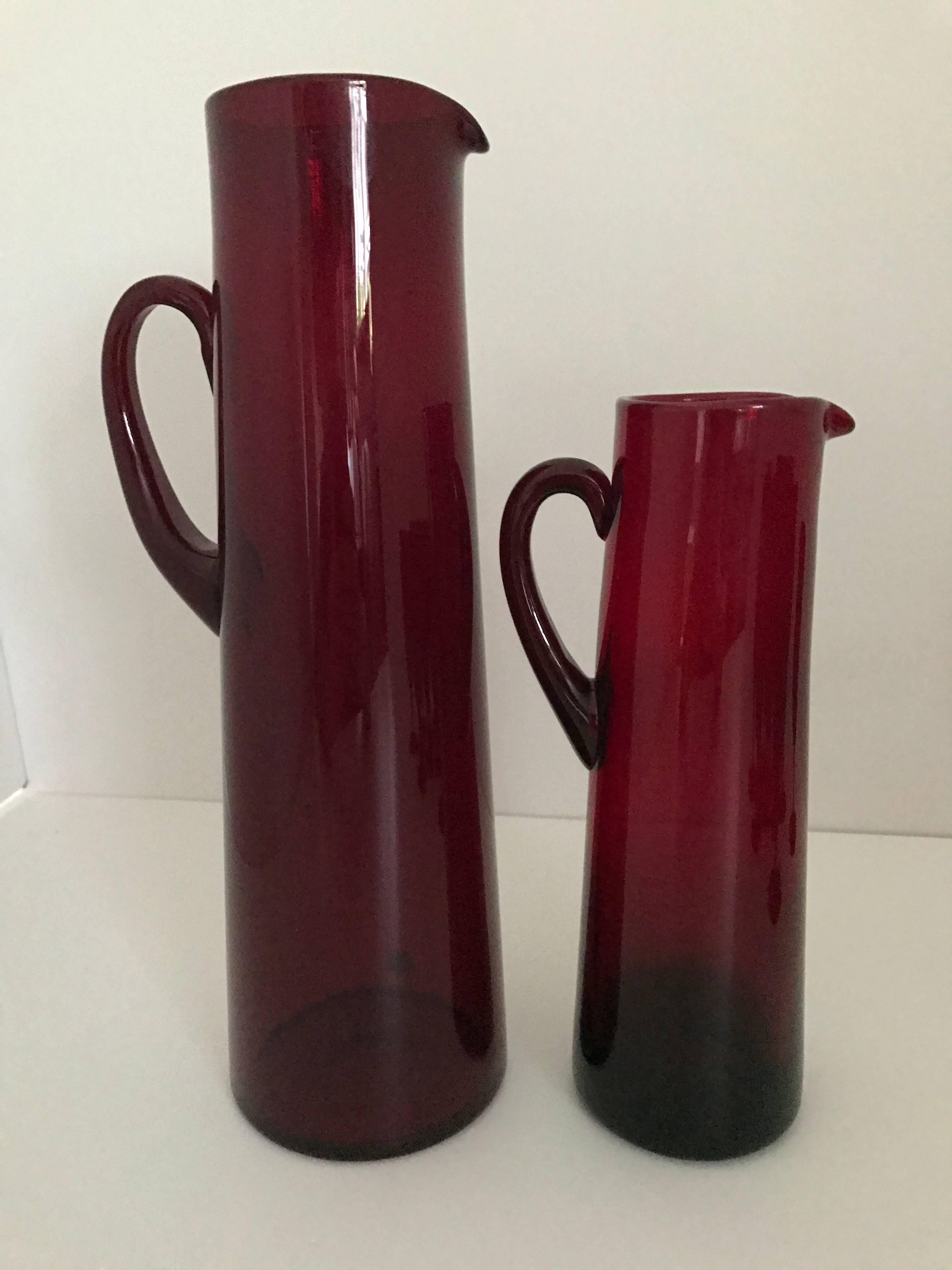 Swedish 1960 Monica Bratt Reijmyre Glass Set of Two Pitchers and 12 Drinking Glass For Sale