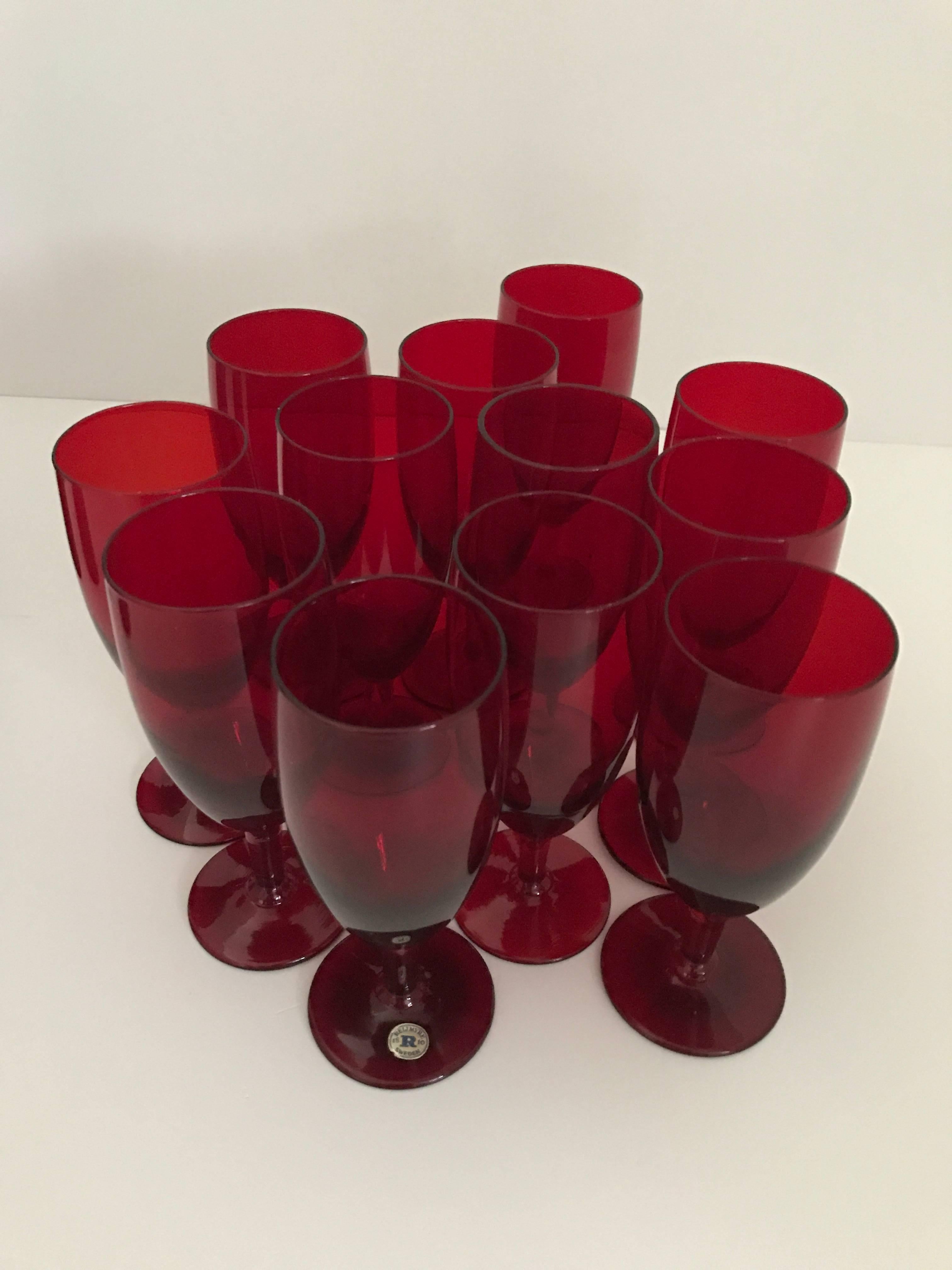 Blown Glass 1960 Monica Bratt Reijmyre Glass Set of Two Pitchers and 12 Drinking Glass For Sale