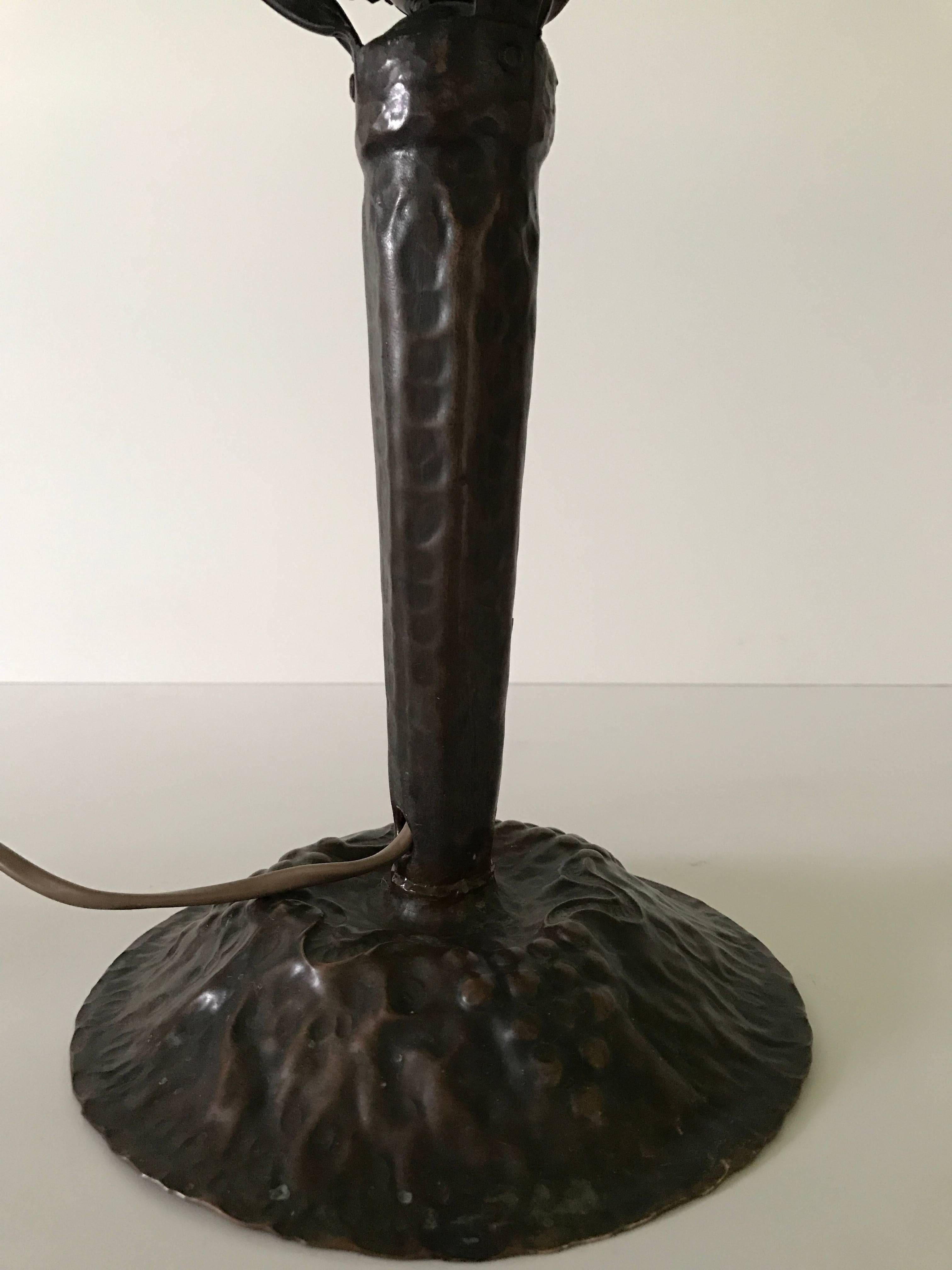 Early 20th Century Swedish Art Nouveau Jugend Copper and Glass Table Lamp For Sale at 1stDibs