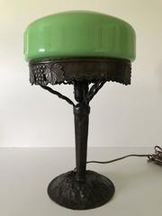Early 20th Century Swedish Art Nouveau Jugend Copper and Glass Table Lamp