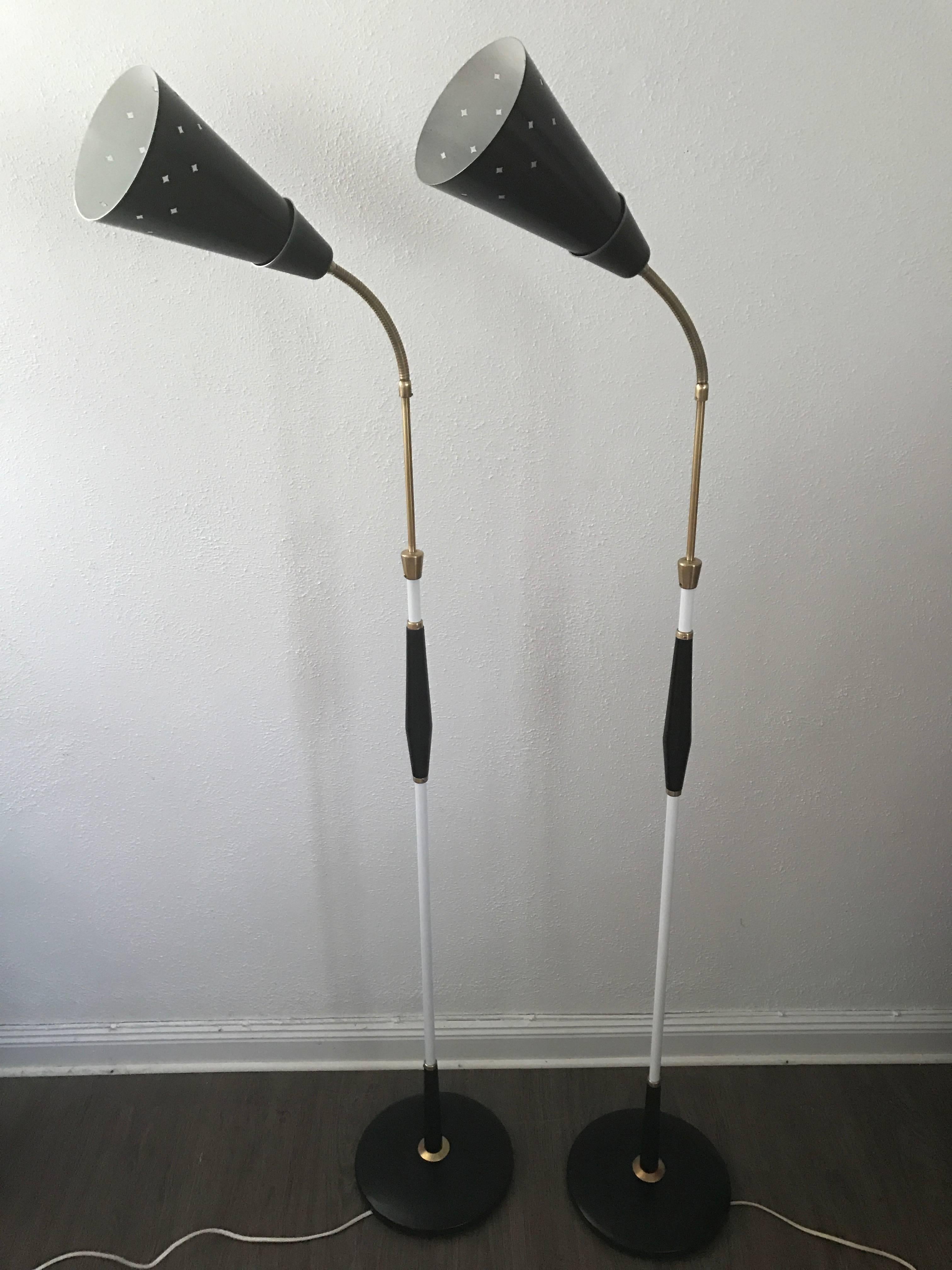 Scandinavian Modern Pair of 1950 Swedish Pagos Floor Lamps with Flexible Shades