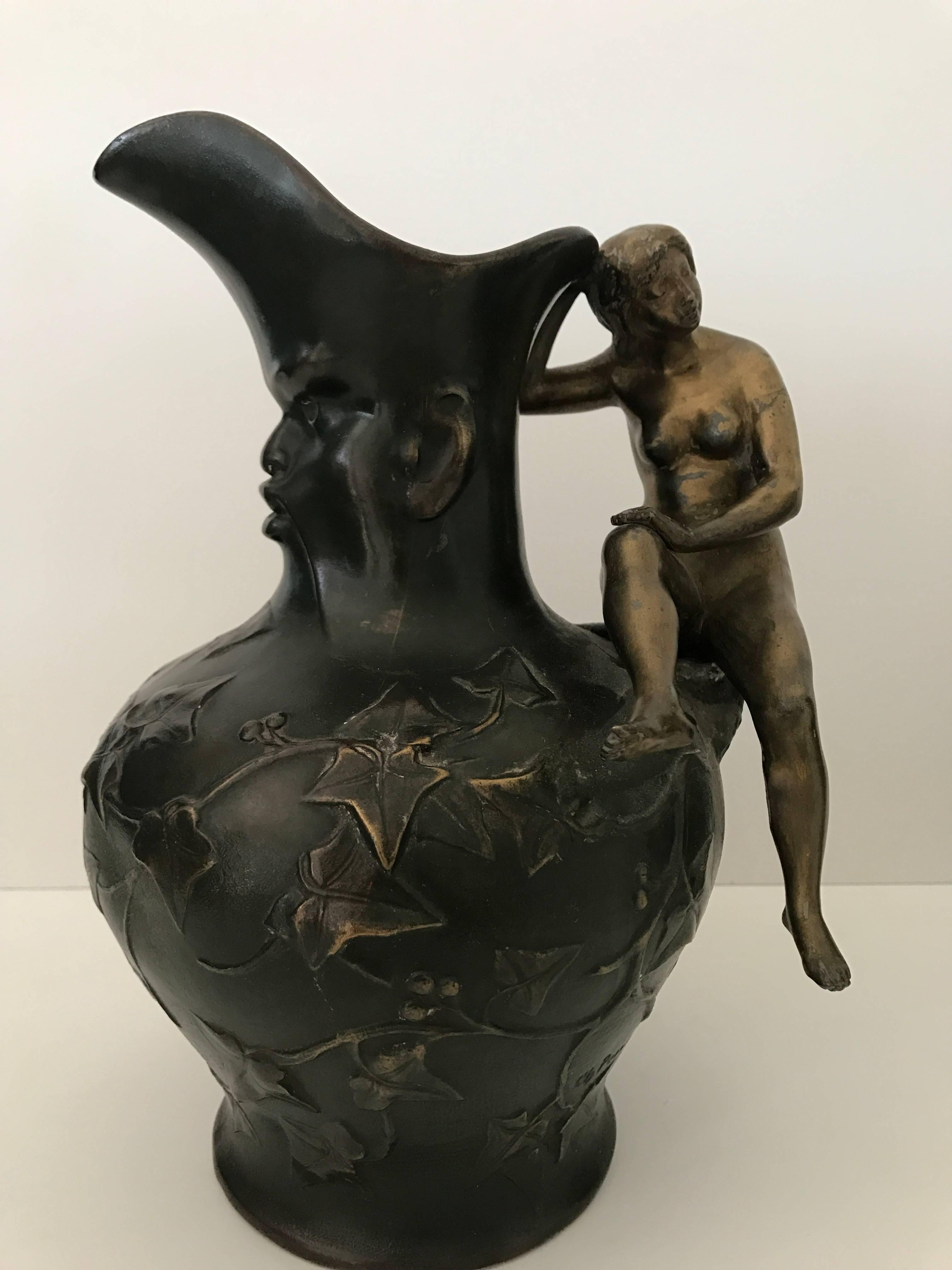Art Nouveau Late 19th Century Bronze Patinated Pewter Pitchers Charles Theodore Perron For Sale