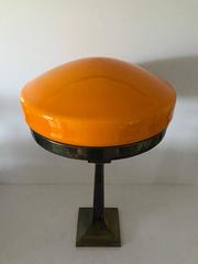 1920 Large Swedish Böhlmarks Art Nouveau Brass and Glass Table Lamp