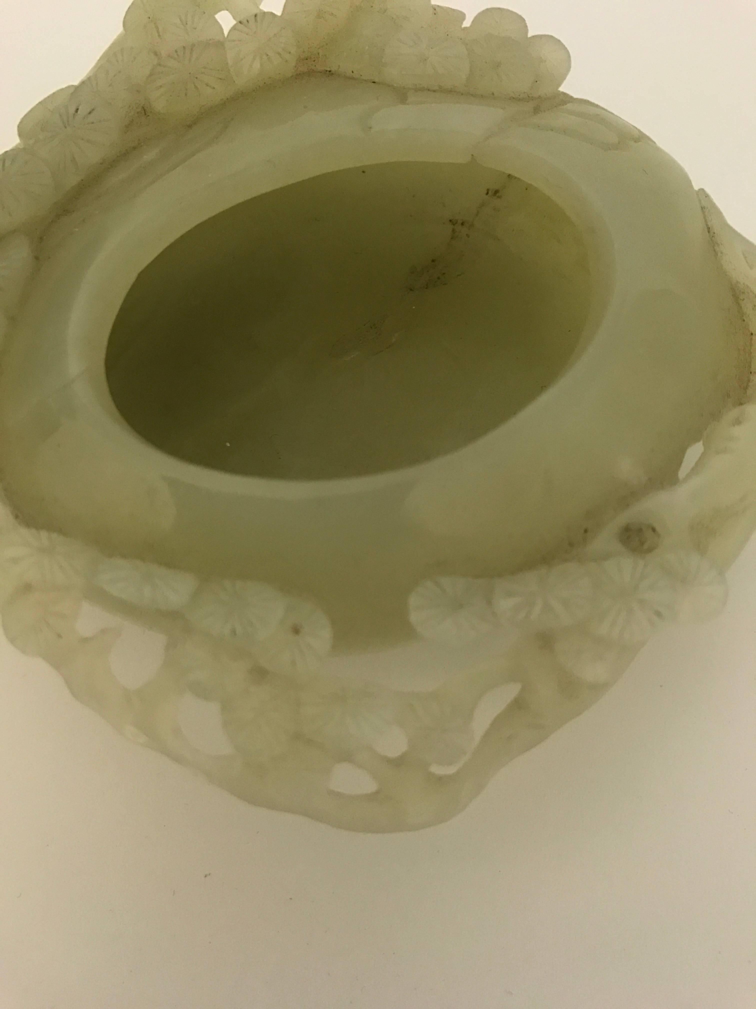 Mid-20th Century 20th Century Carved Chinese Green Jade Brush Washer For Sale