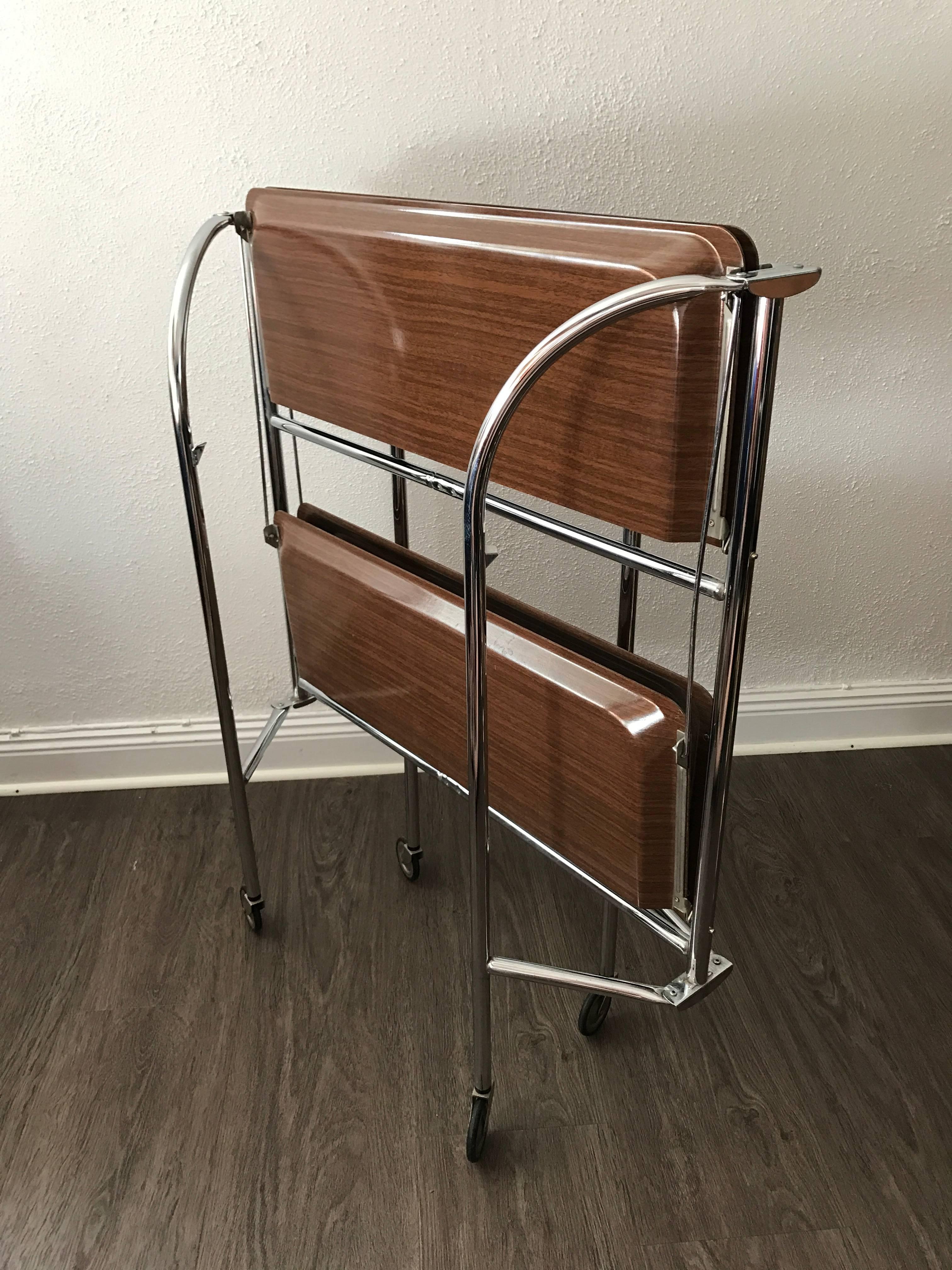 Mid-20th Century 1955 Swedish Chrome and Laminate Folding Serving Cart For Sale
