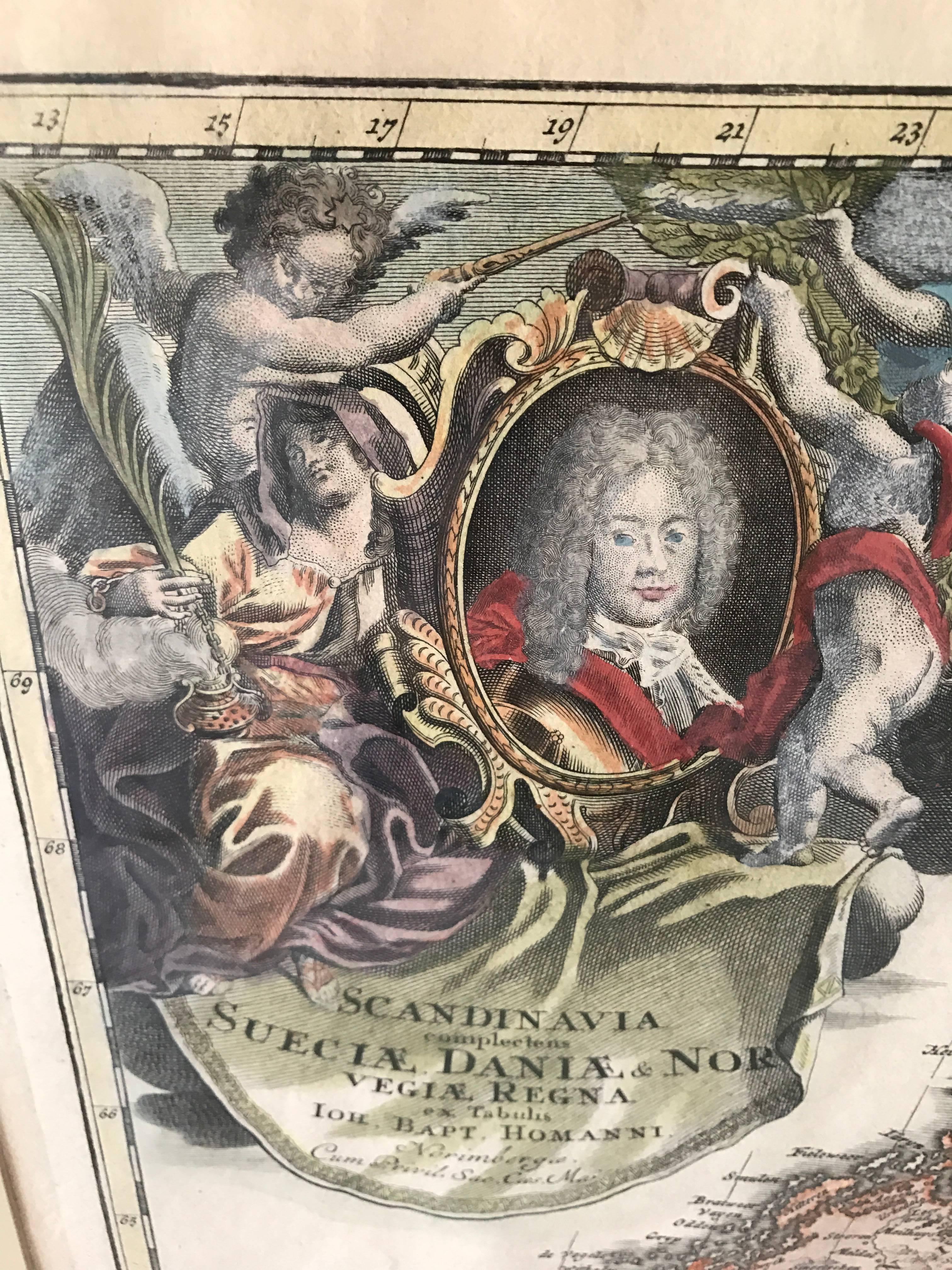 1735 Johan Homann Hand Colored Scandinavian Map Extremely Rare 1