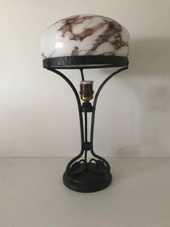 1915, Swedish Art Nouveau Jugendstil Wrought Iron and Glass Table Lamp