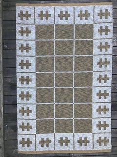 1950 Swedish Double Side Flat-Weave Wool Kilim Carpet