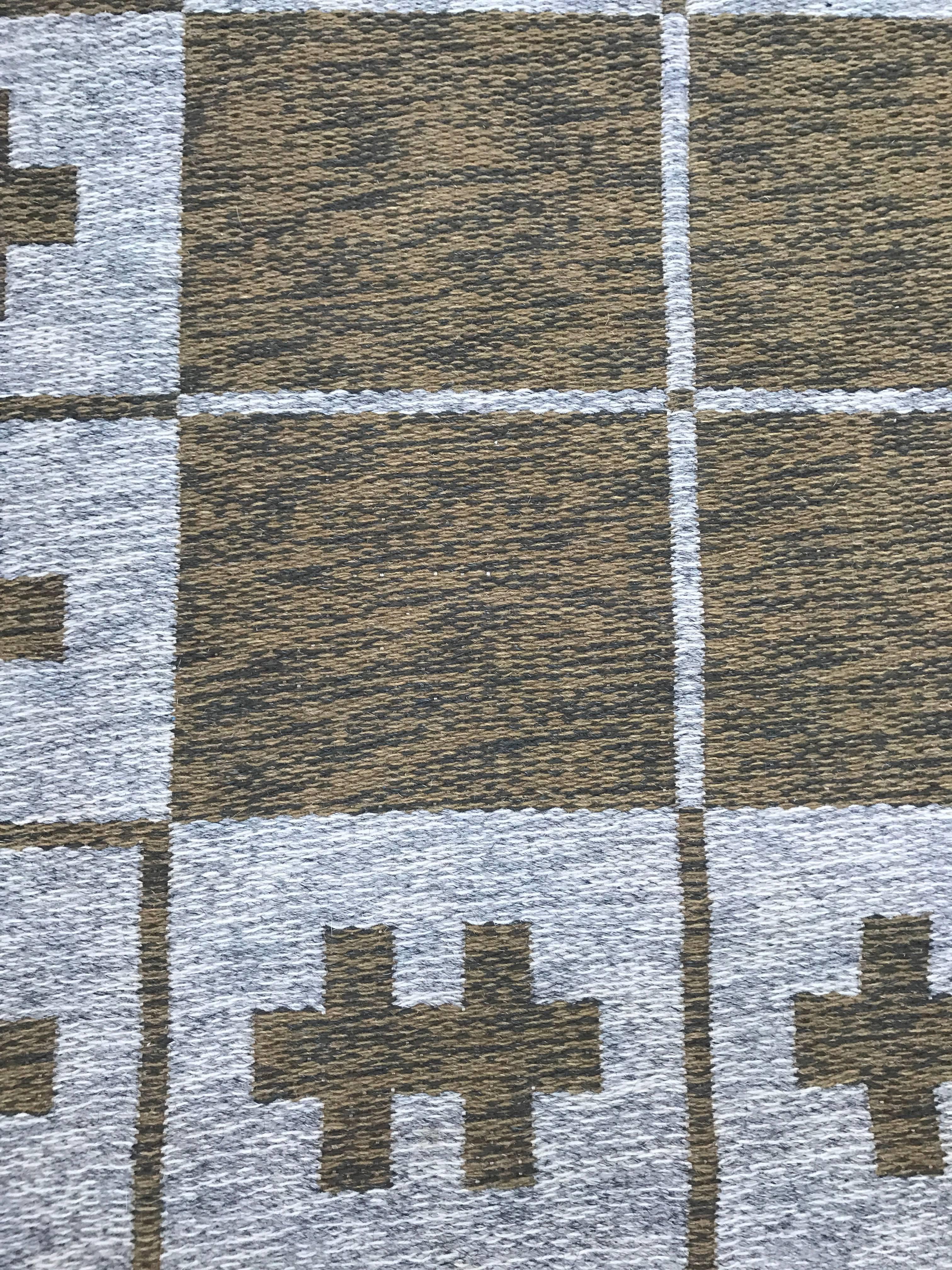 1950 Swedish Double Side Flat-Weave Wool Kilim Carpet For Sale 2