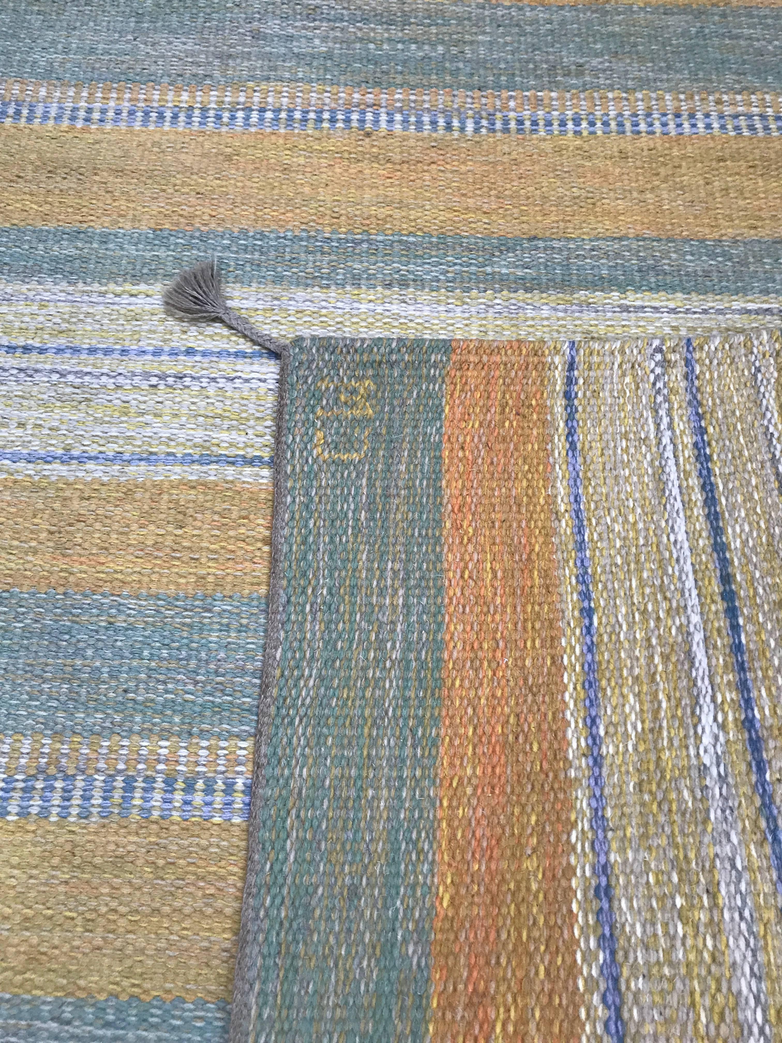 1950-1960 Swedish Flat-Weave Carl Malmsten Wool Carpet, Extremely Rare In Excellent Condition For Sale In Drottningholm, SE
