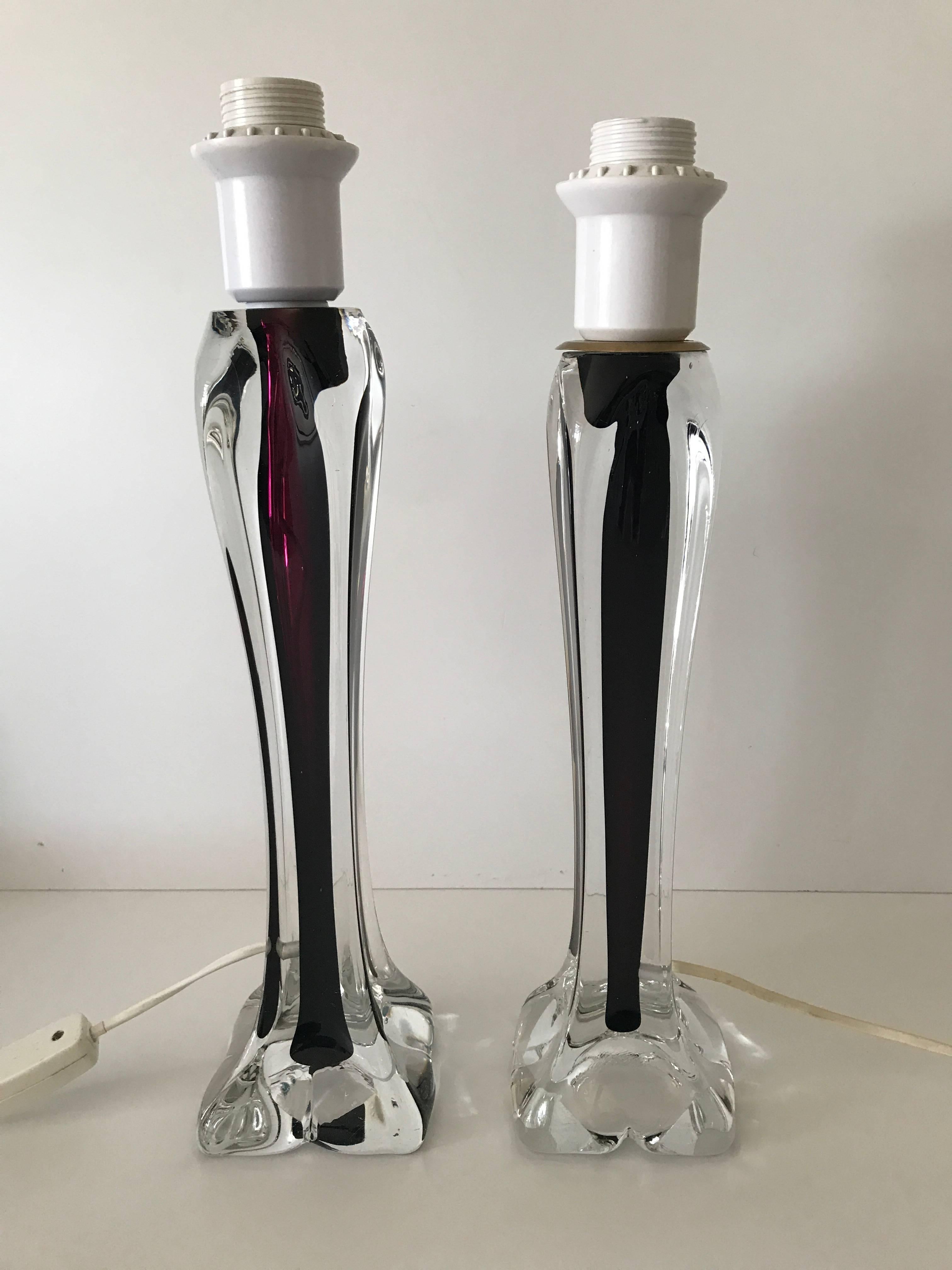 Pair of 1955 Large Swedish Flygsfors Crystal Glass Table Lamps Paul Kedelv For Sale 1
