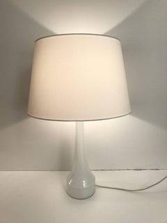 Pair of 1960 White Swedish Bergboms/Holmegaard Opaline Glass Table Lamps