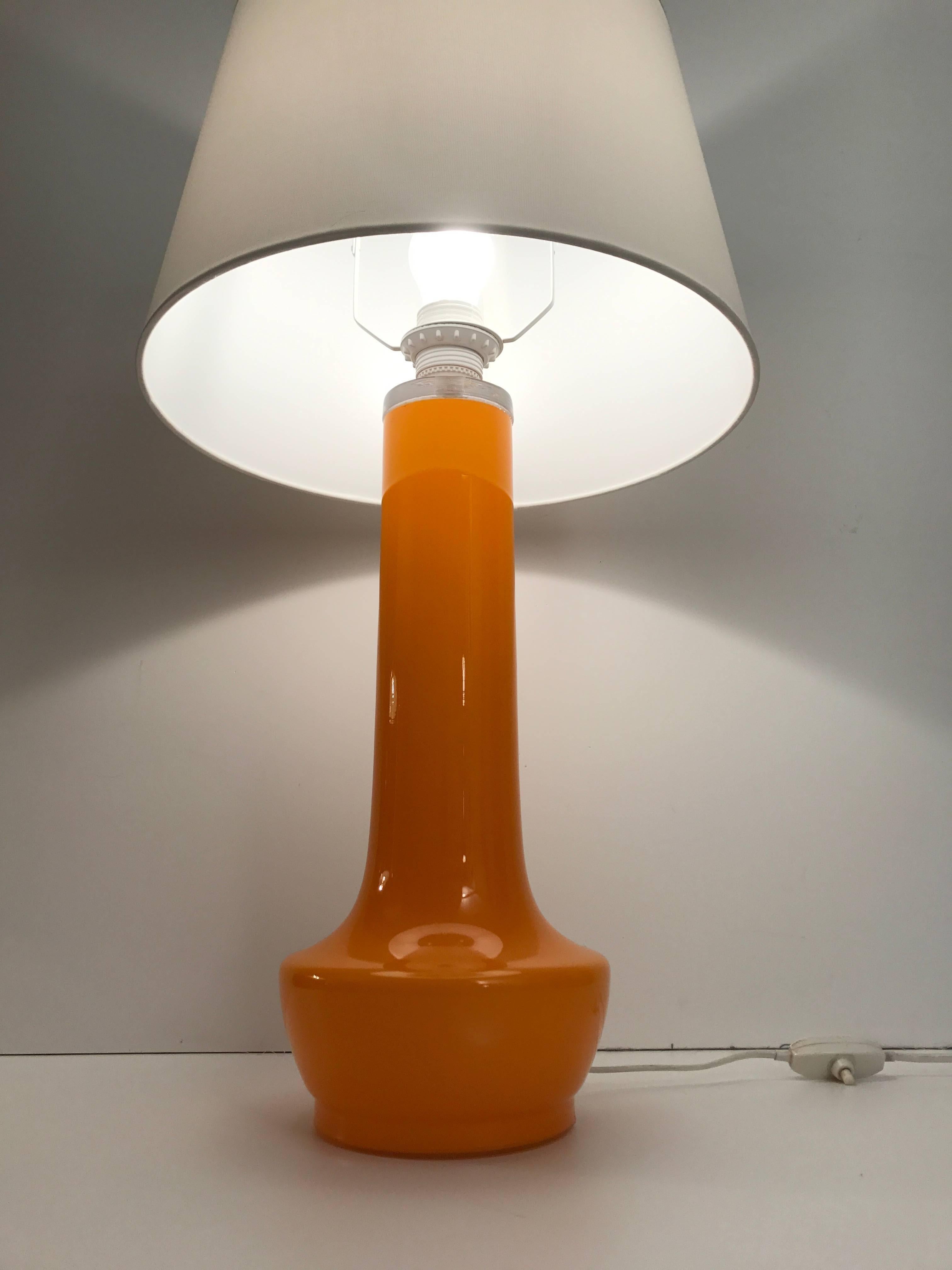 Late 20th Century 1975 Large Swedish Alsterfors Orange Glass Table Lamps Per Olof Ström  For Sale