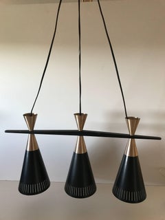 Swedish 1950 Aluminium Cone Three-Piece Pendand Lamp Stilnovo Style
