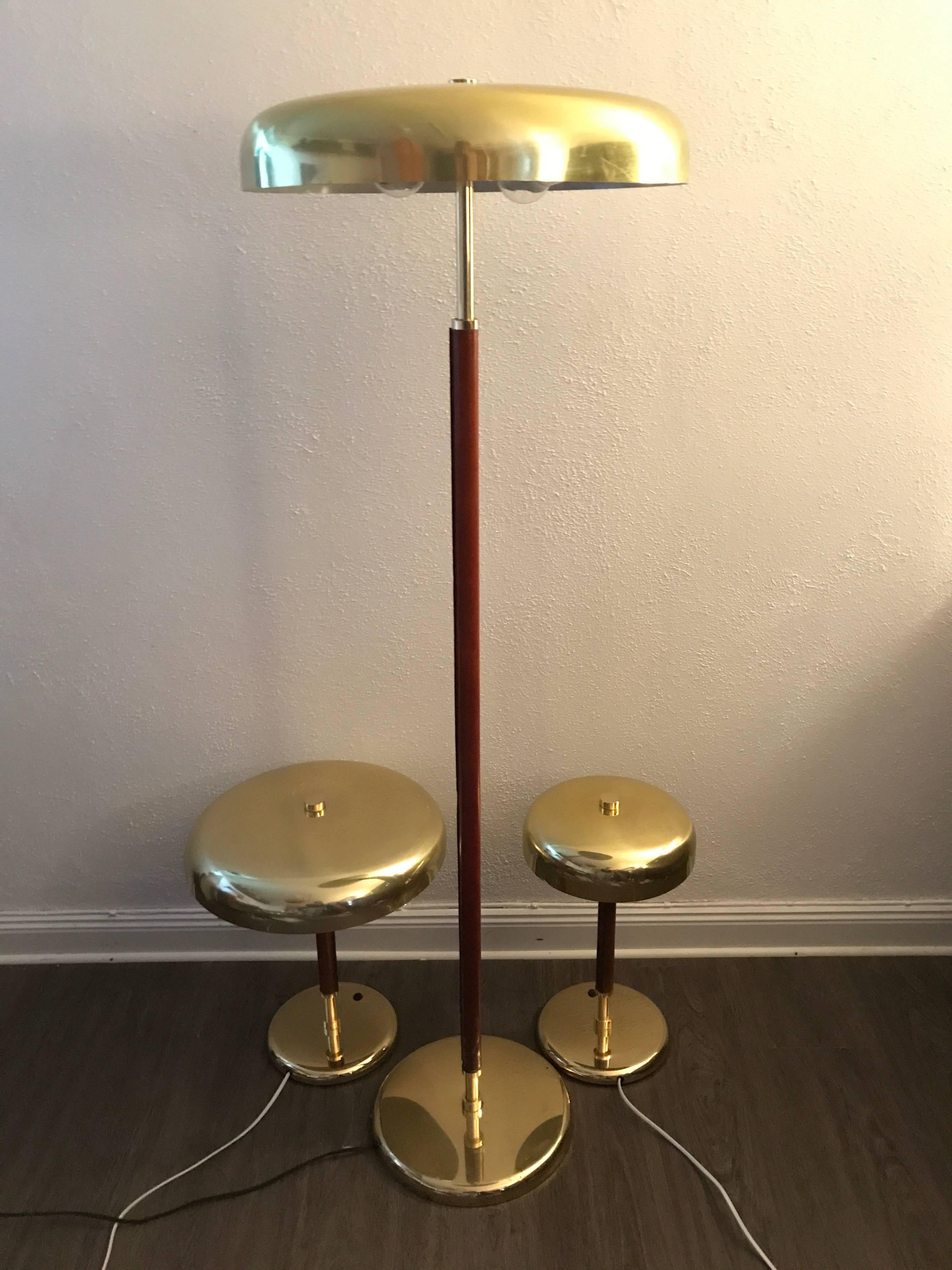 Very Rare Swedish Brass and Leather Table Lamps Small Model by Örsjö Industri Ab For Sale 1