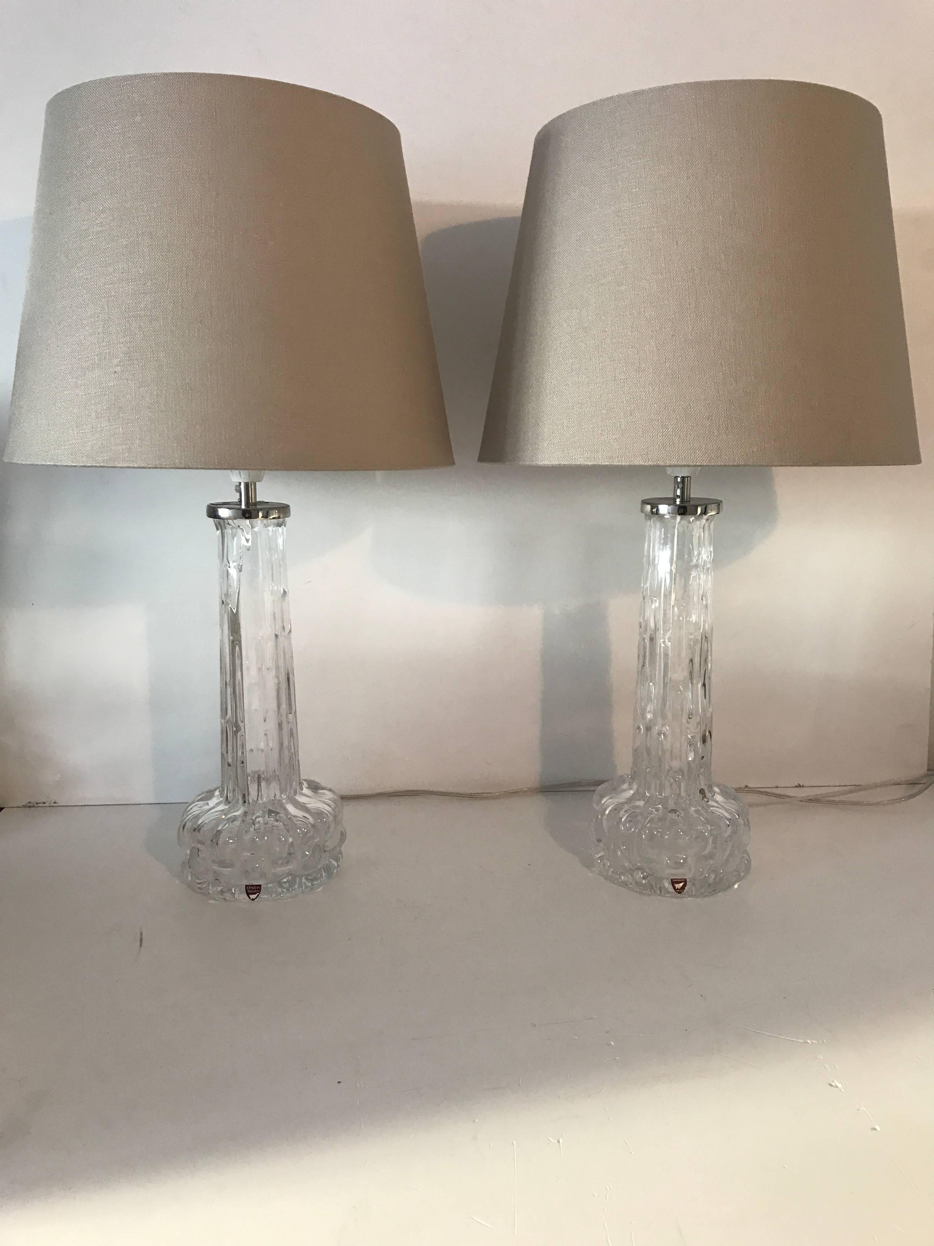 Scandinavian Modern Swedish Orrefors 1955 Art Glass Table Lamps by Carl Fagerlund For Sale