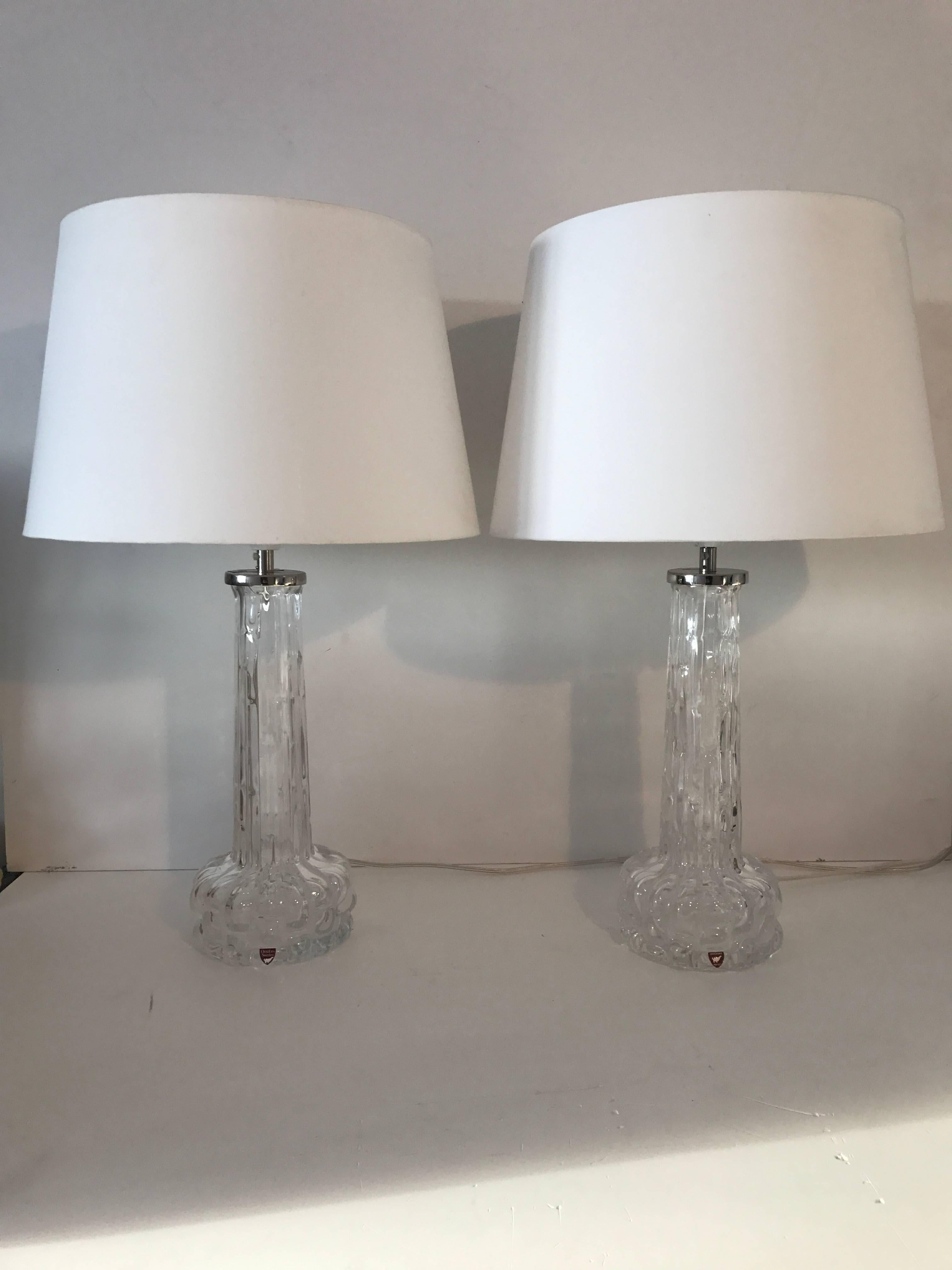 Swedish Orrefors 1955 Art Glass Table Lamps by Carl Fagerlund In Excellent Condition For Sale In Drottningholm, SE