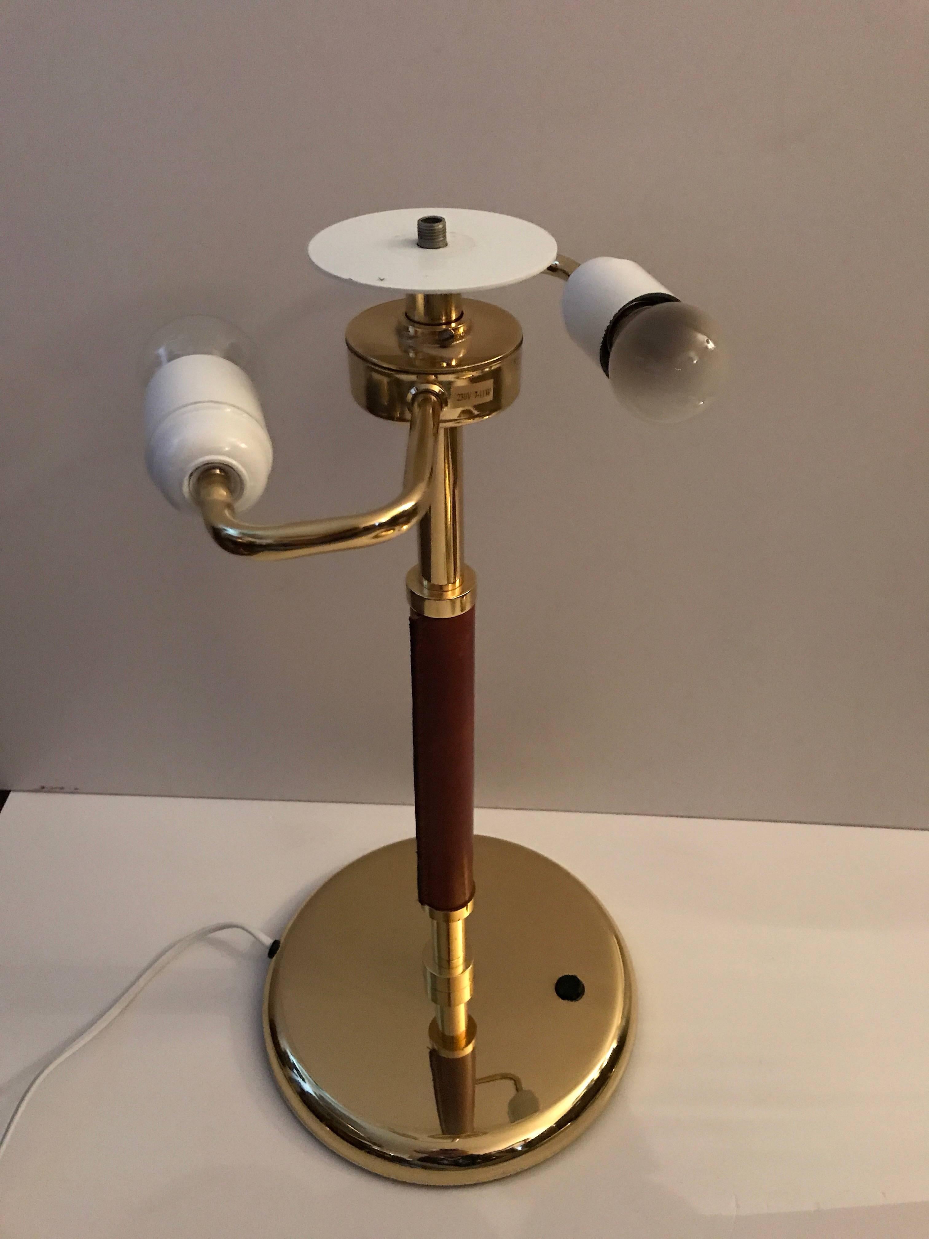 Polished Very Rare Swedish Brass and Leather Table Lamps Small Model by Örsjö Industri Ab For Sale