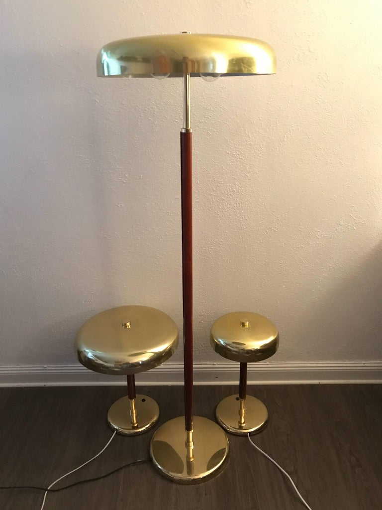 Very Rare Swedish Brass and Leather Table Lamps Small Model by Örsjö Industri Ab For Sale 1
