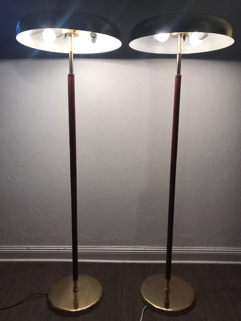 Scandinavian Modern Very Rare Exclusive Swedish Brass and Leather Floor Lamp by Örsjö Industri AB For Sale