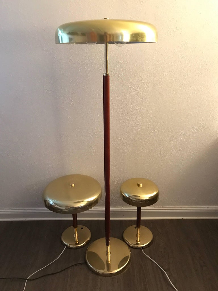 Very Rare Exclusive Swedish Brass and Leather Floor Lamp by Örsjö Industri AB For Sale 2