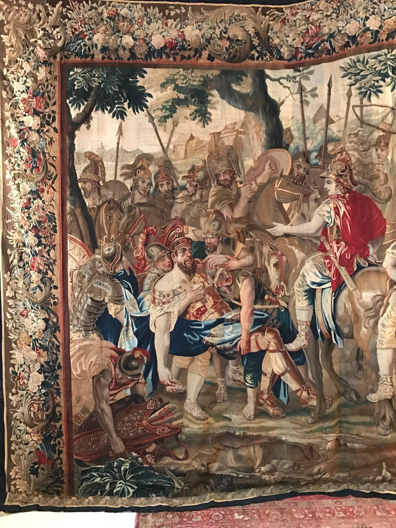 Magnificent and unique tapestry made in Brussels in wool and silk with a quite fine weave by Jan Frans Van den Hecke (1629-1675), depicting a serie of Alexander the Great's history.

The provenance is the Benavides Family collection (Cristobal