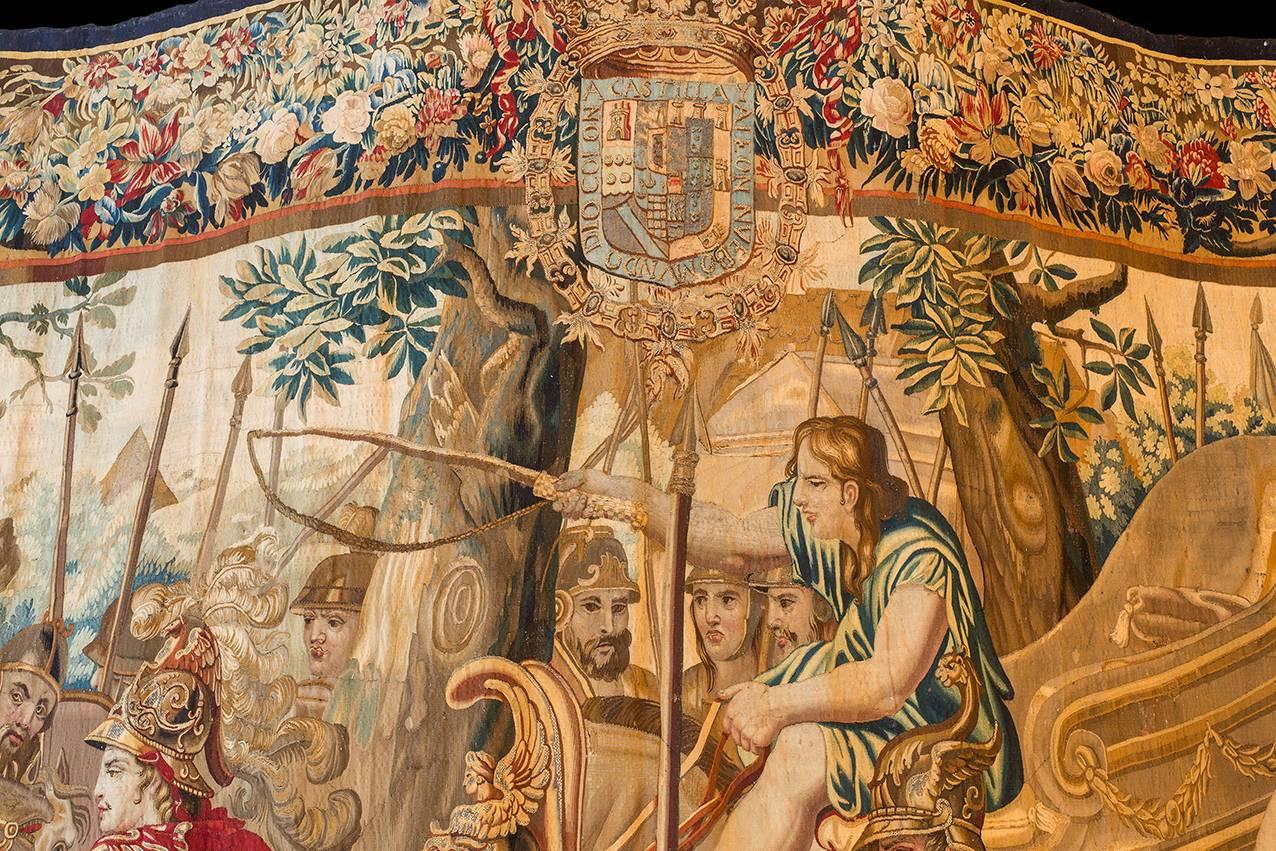 Magnificent and unique tapestry made in Brussels in wool and silk with a quite Fine weave by Jan Frans Van den Hecke (1629-1675), depicting a serie of Alexander the Great's history.

The provenance is the Benavides Family collection (Cristobal