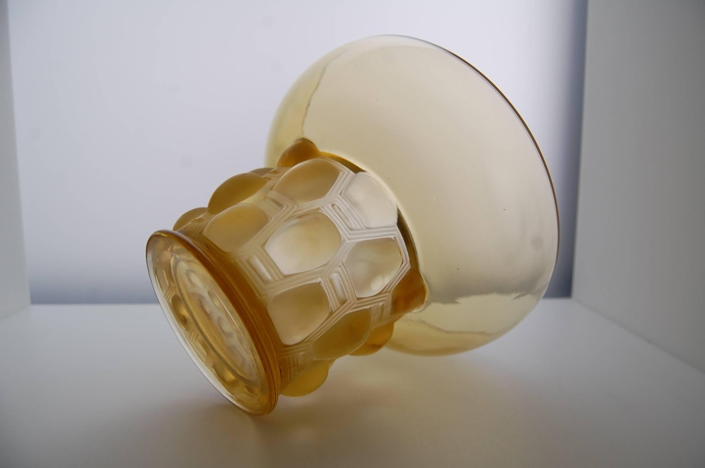 Art Deco Amber Yellow Glass Vase 'Beautreillis' Designed by René Lalique For Sale