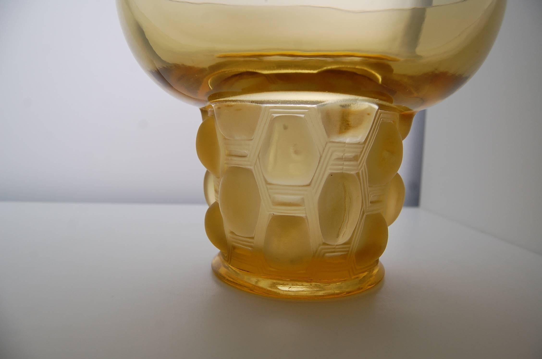 Amber Yellow Glass Vase 'Beautreillis' Designed by René Lalique For Sale 1