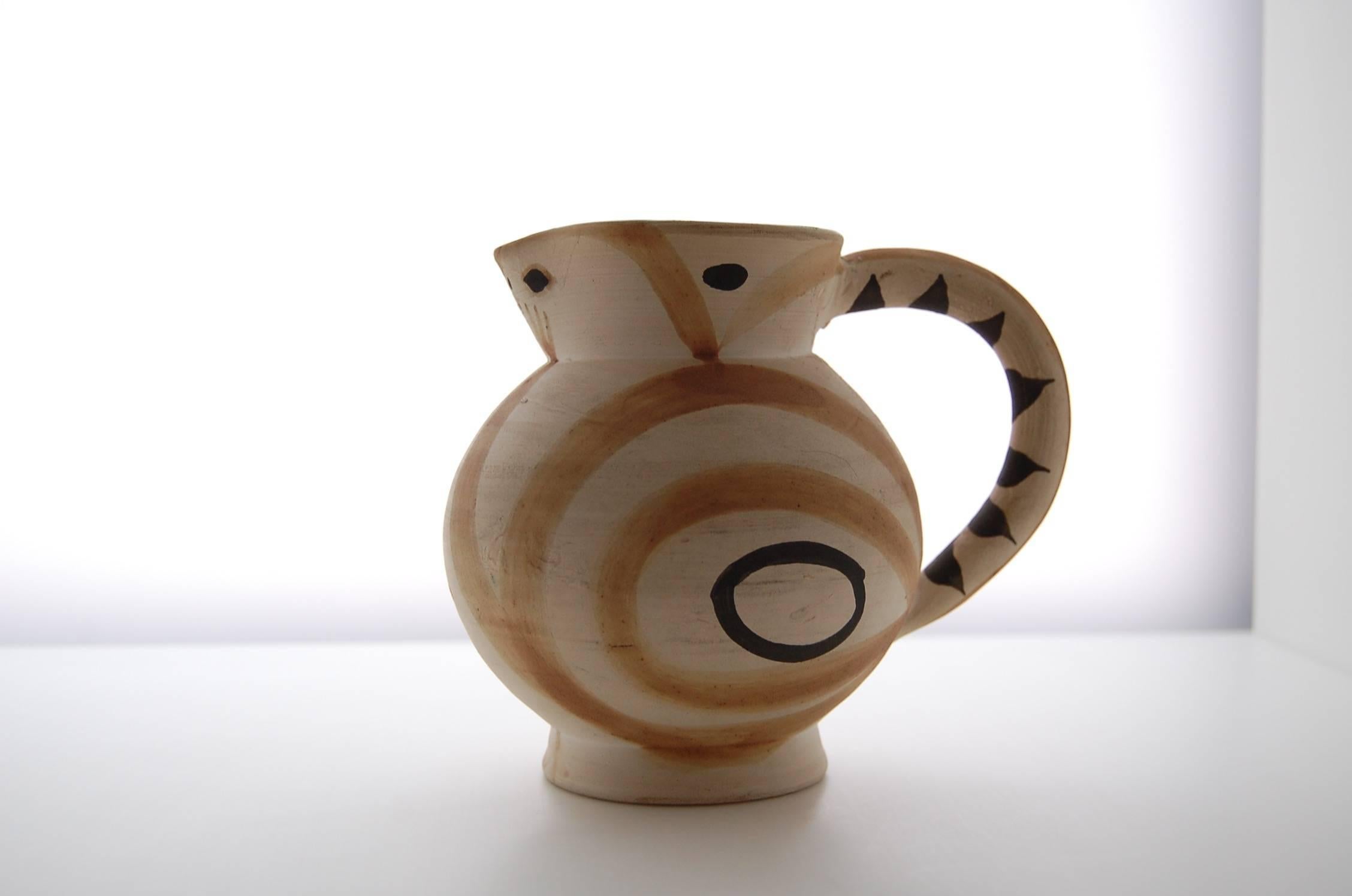 Painted Rare Variant on the 'Little Wood Owl Pitcher' by Pablo Picasso, circa 1949 For Sale