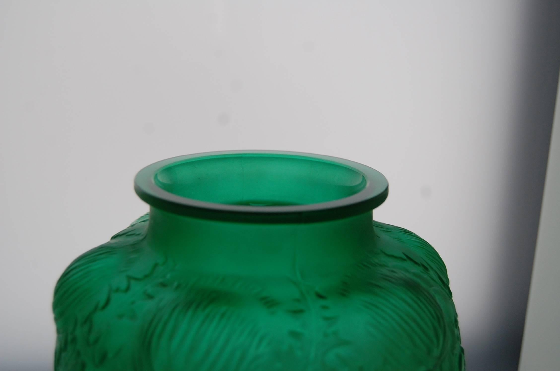 Art Deco Rare to Find Green ‘Domremy’ Vase by R. Lalique For Sale