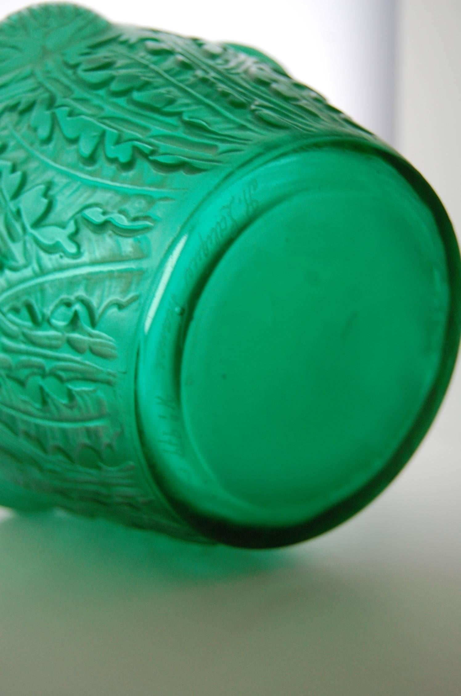 French Rare to Find Green ‘Domremy’ Vase by R. Lalique For Sale