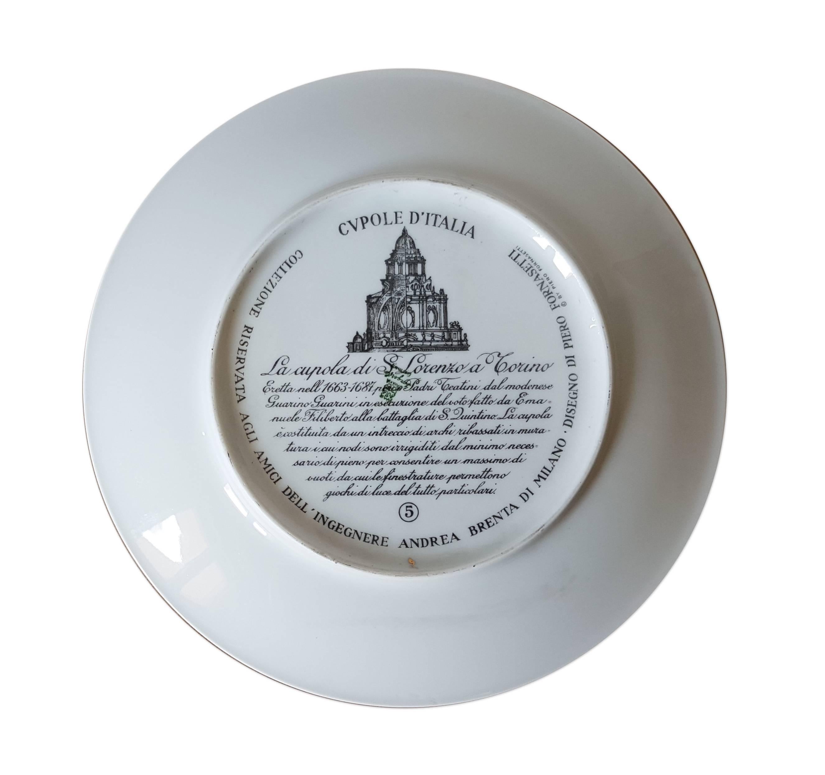 Decorated porcelain
Plate number 5 from the series Cupole d’Italia: Cupola di San Lorenzo a Torino.
Each plate with a different dome of an Italian church seen from the inside named and numbered on the reverse. These plates were designed and