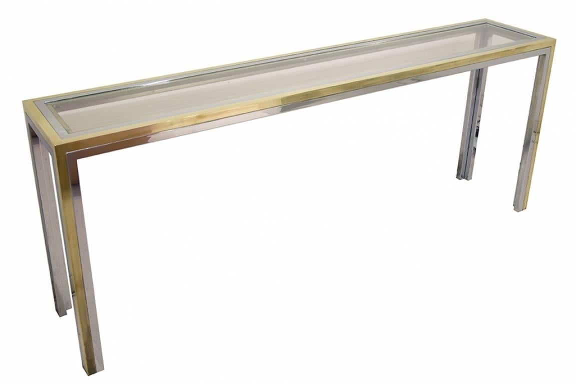 A table console, unique piece. Brass, chrome-plated steel, and crystal. It comes with an authenticity certificate from the Archivio Nanda Vigo. 

Bibliography: published in Domus Magazine # 988 - Feb. 2015 pages 29-33.