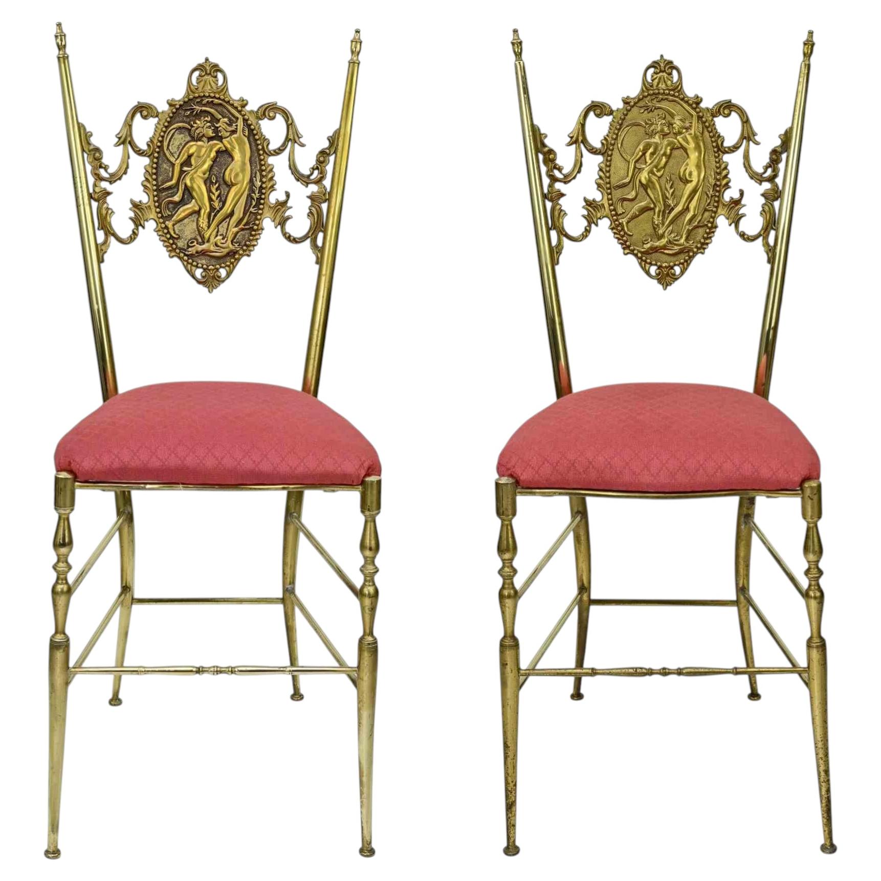 Pair of Neoclassical-Style Brass Chairs, Mid-20th Century For Sale