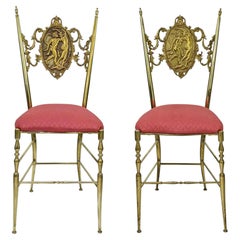Pair of Neoclassical-Style Brass Chairs, Mid-20th Century