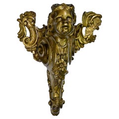 Antique Hand-Carved Giltwood Cherub Wall Bracket, Late 19th Century