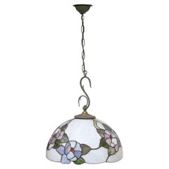 Handcrafted Tiffany-Style Floral Stained Glass Pendant Lamp, 1970s
