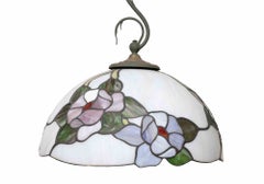 Handcrafted Tiffany-Style Floral Stained Glass Pendant Lamp, 1970s