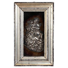 Plaque italienne en argent massif représentant la Vierge à l'Enfant, années 1850