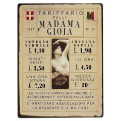 Tariffario della Madama Gioia - Italian Brothel Tariff Sign, 1937