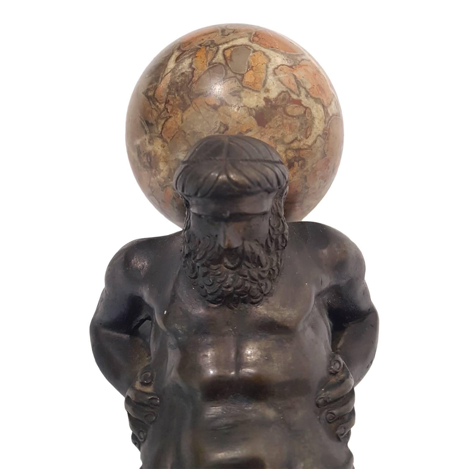 Bronze statue with a sky-blue marble vault, on a white marble base.

Italy, early 19th century.

Dimensions: 32 x 10 x 10 cm.

Situated and shipped from Italy. 

This object is shipped from Italy. Under existing legislation, any object in Italy