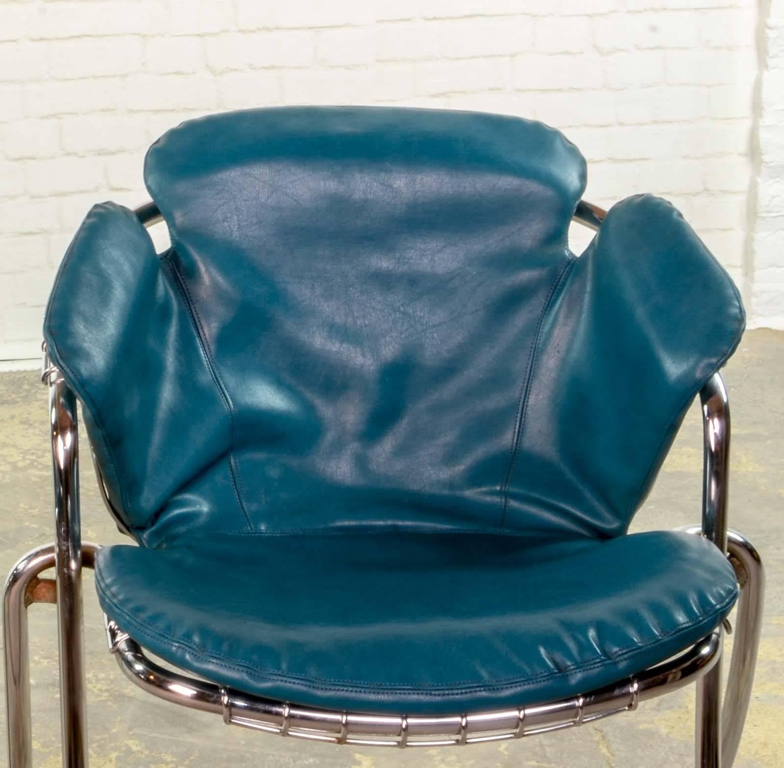 Faux Leather Pair of Mid-Century Italian Dining Chairs Lynn by Gastone Rinaldi for RIMA
