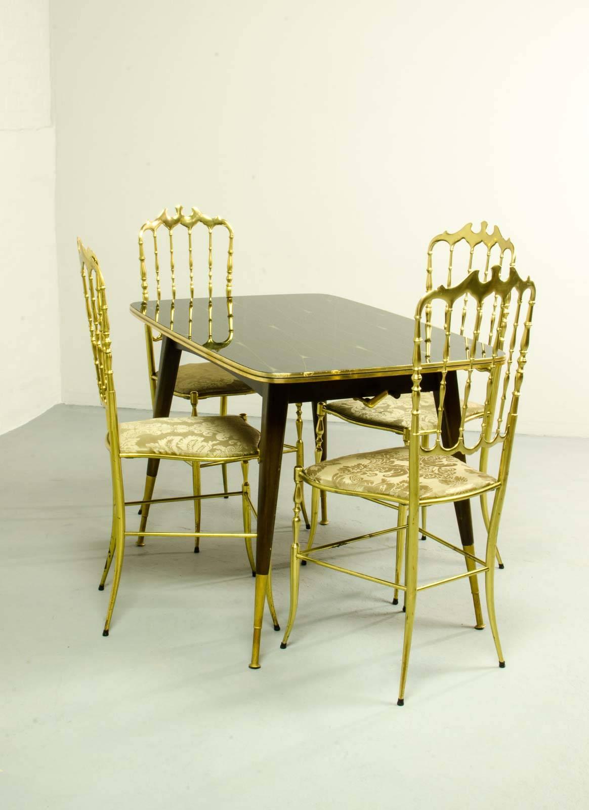 Mid-Century Modern Midcentury Italian Design Set of Brass Chiavari Dining Chairs and Card Table