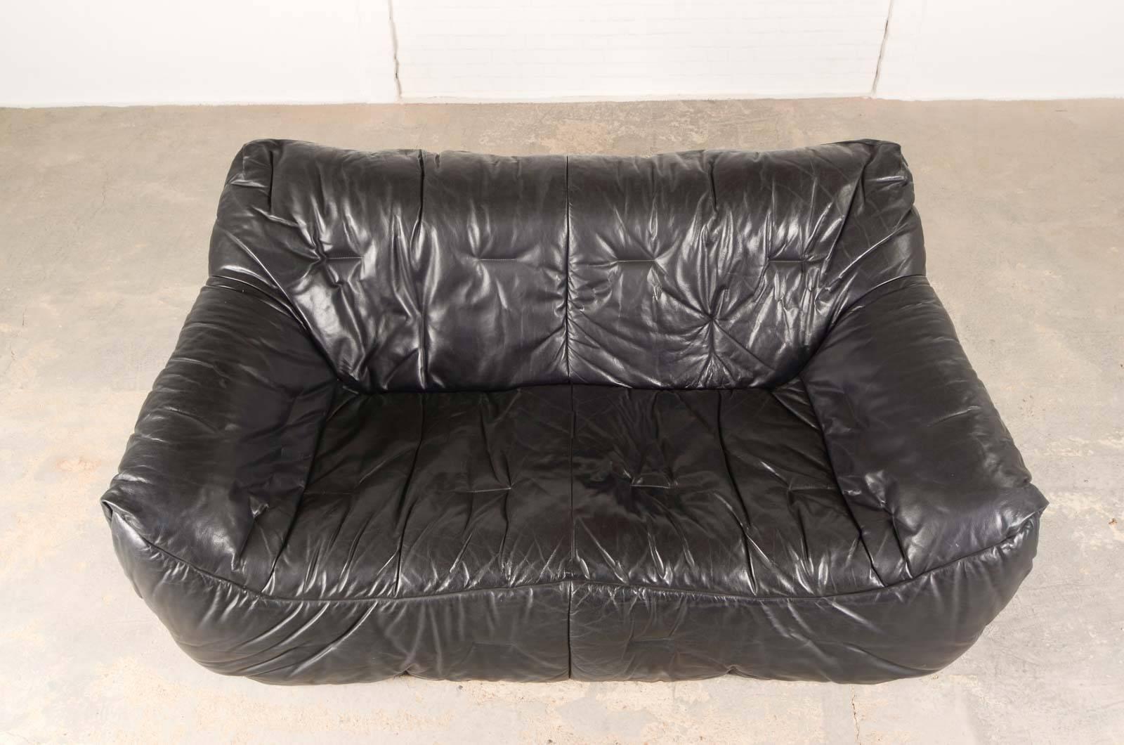 Late 20th Century Mid-Century Black Leather Soft Shell Sofa by Hans Hopfer for Roche Bobois