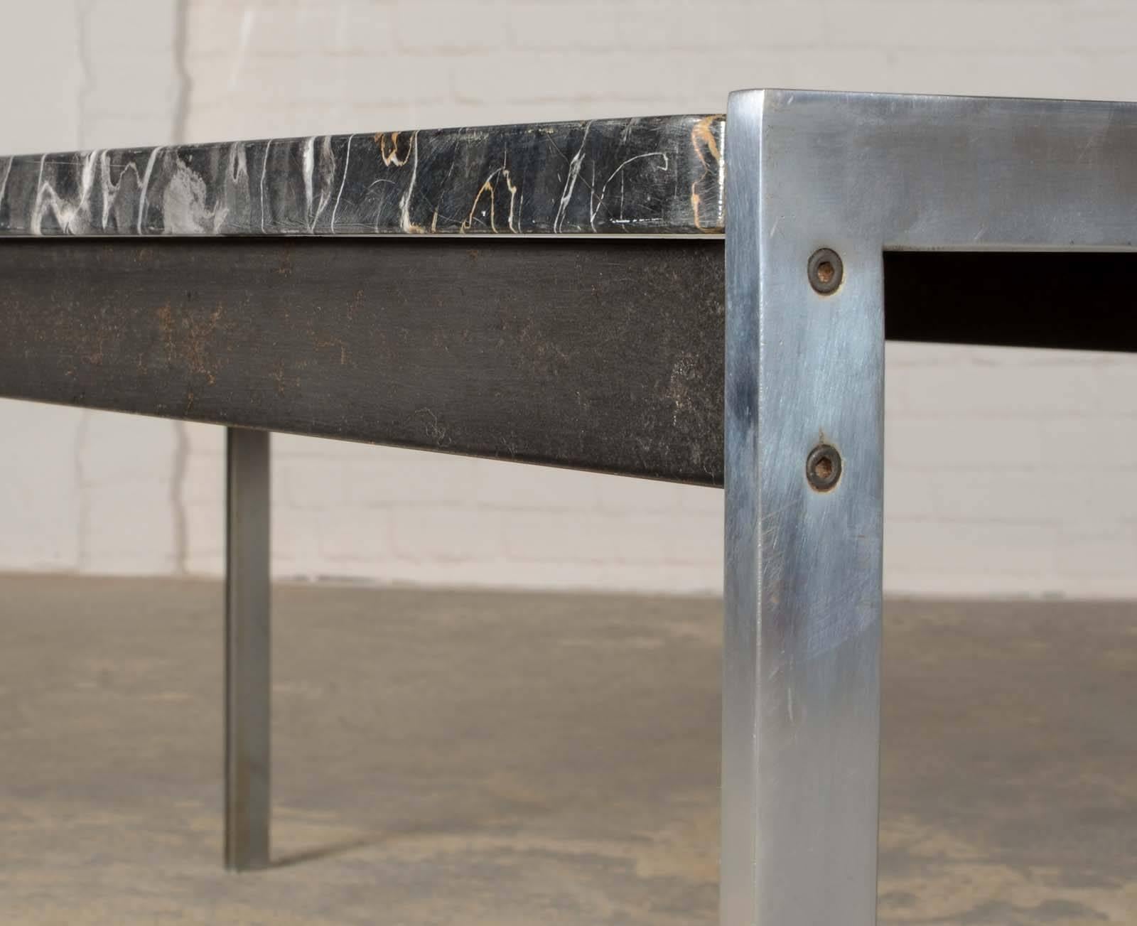 Mid-20th Century Rare Black Marble and Brushed Steel Coffee Table by Kho Liangh for Artifort