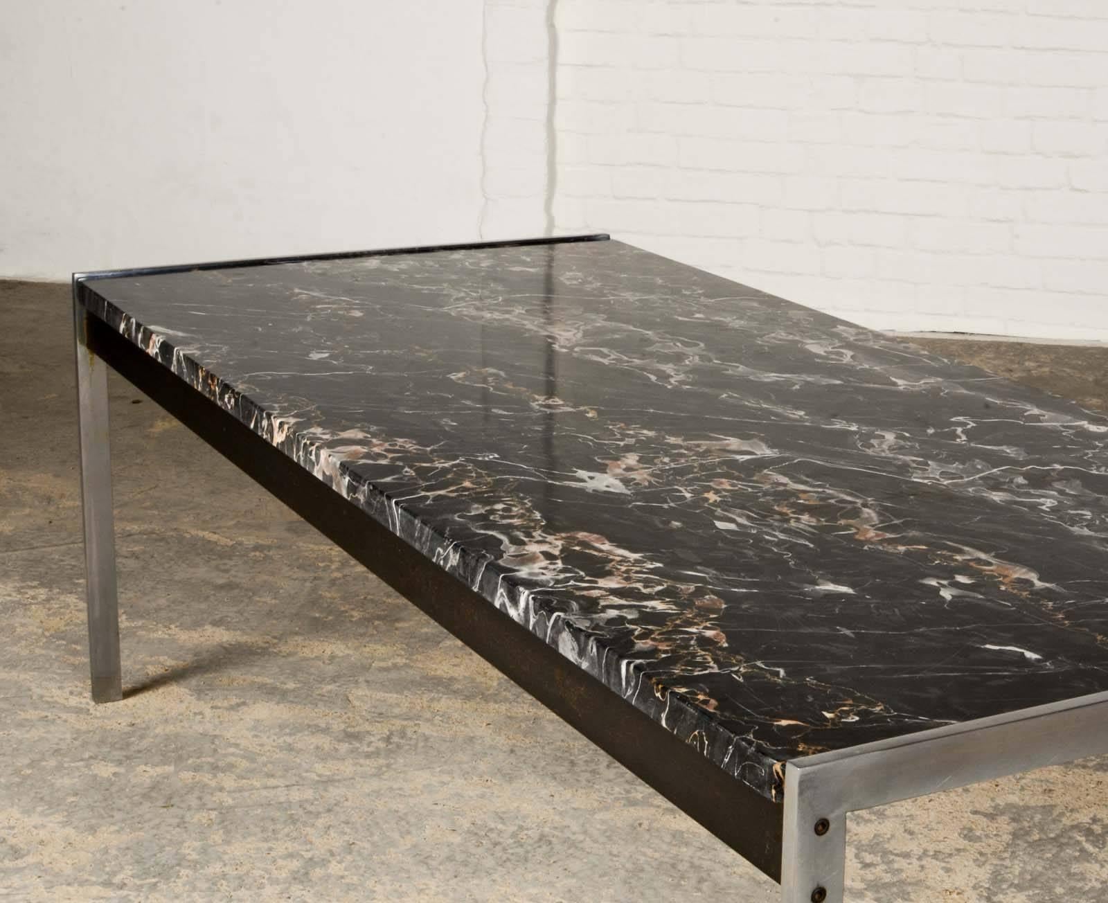 Stainless Steel Rare Black Marble and Brushed Steel Coffee Table by Kho Liangh for Artifort