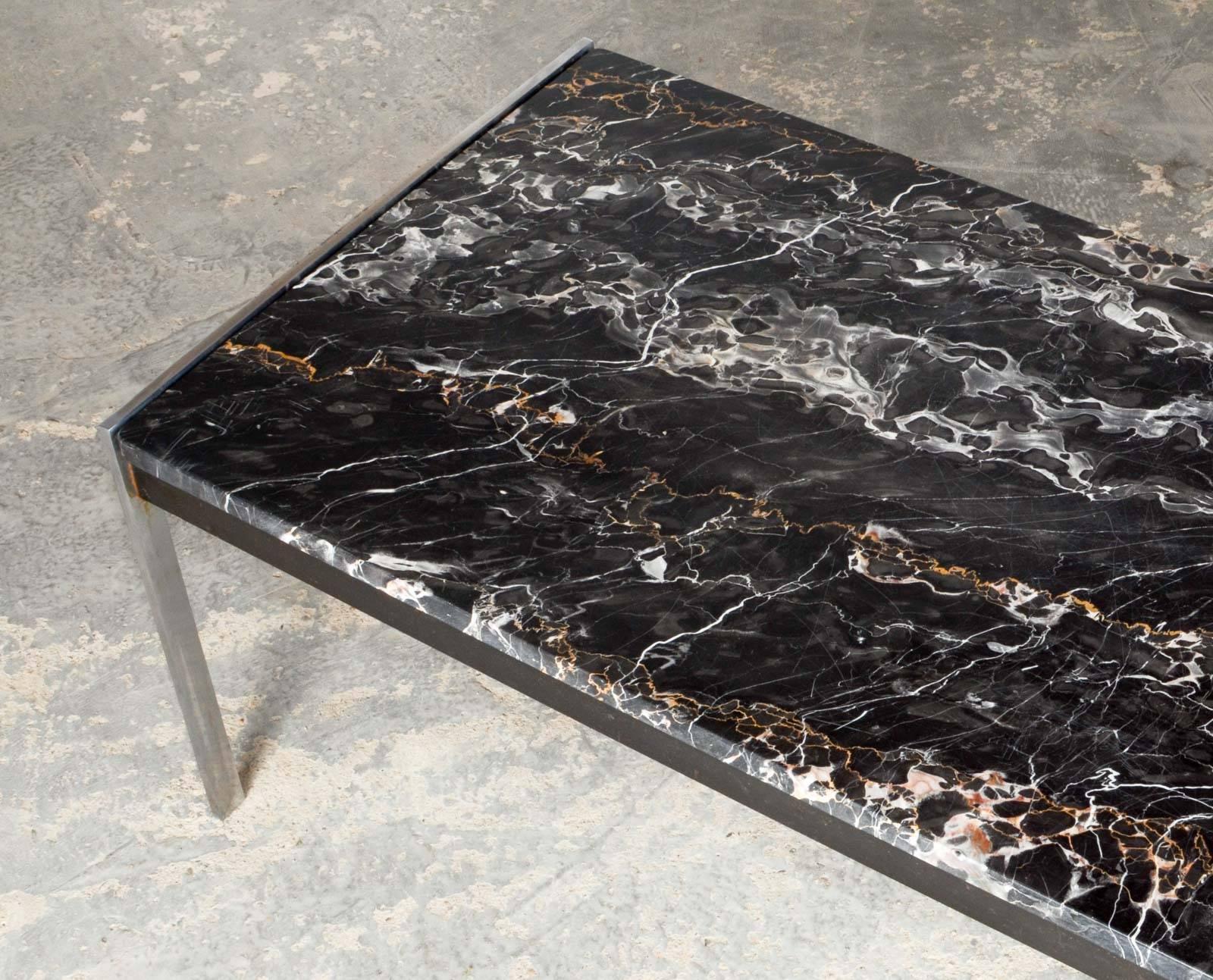 Rare Black Marble and Brushed Steel Coffee Table by Kho Liangh for Artifort 1