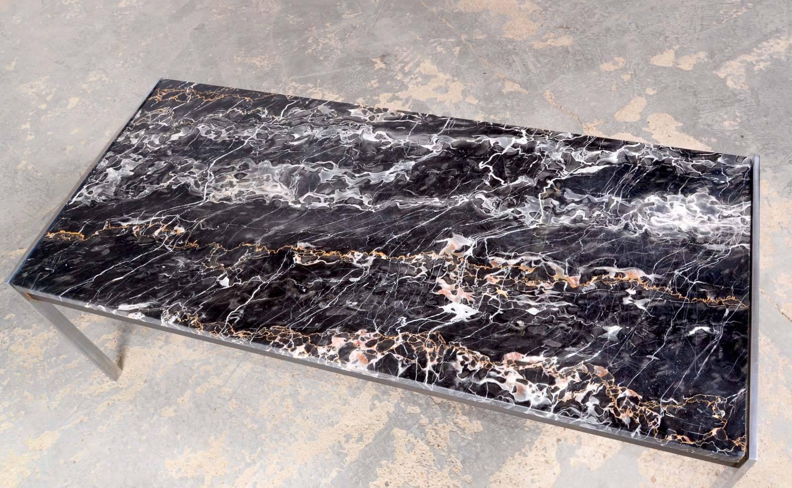 Rare Black Marble and Brushed Steel Coffee Table by Kho Liangh for Artifort 3