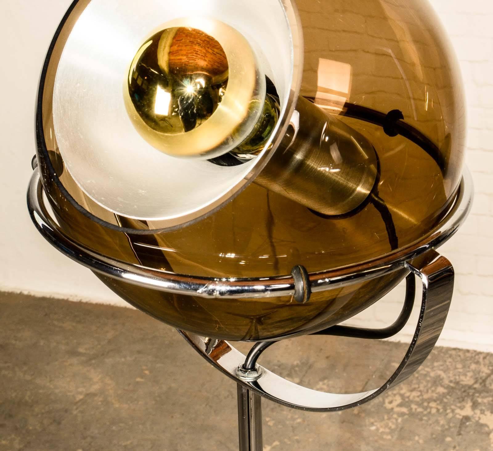 Smoked Glass Set of Two Mid-Century Globe Floorlamps Designed by Frank Ligtelijn for RAAK